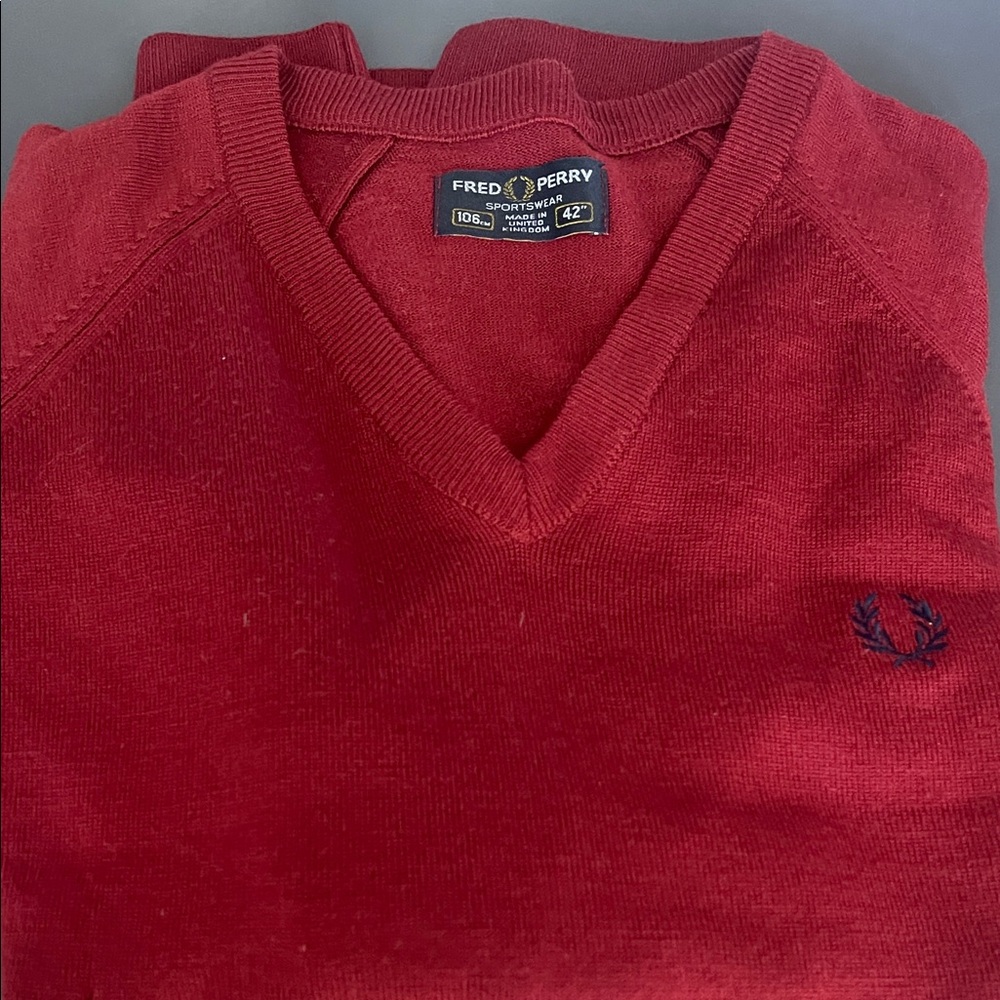 Fred Perry V-Neck Sweater in Rich Red